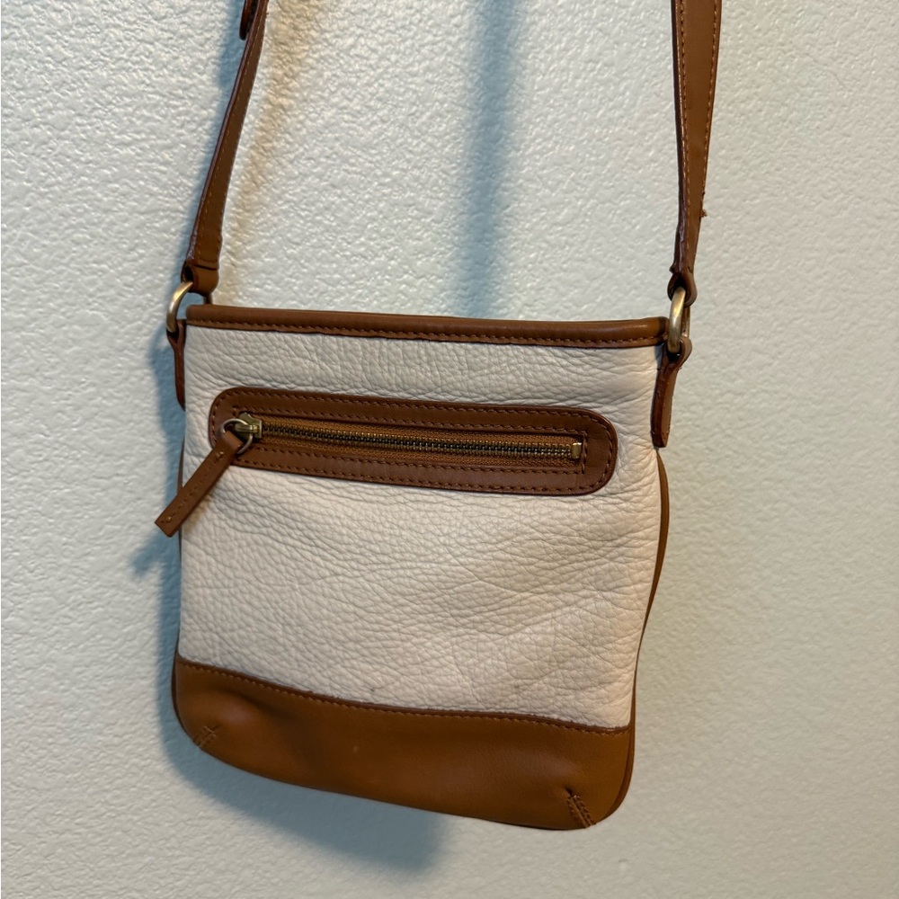 Talbots Cream and Brown Leather Crossbody Bag